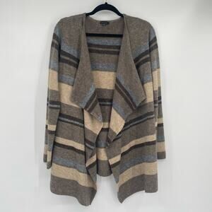 Rebecca Elliot Women's Brown Tan Blue Striped Waterfall Cardigan Size Large